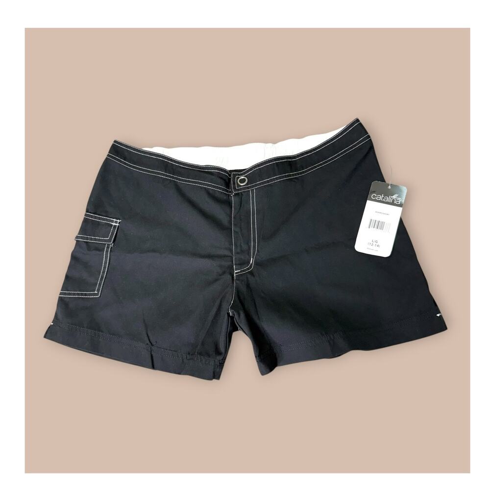 Catalina Black Swim Surf Board Shorts Cargo Pocket Women Size L/G 12-14 Unlined